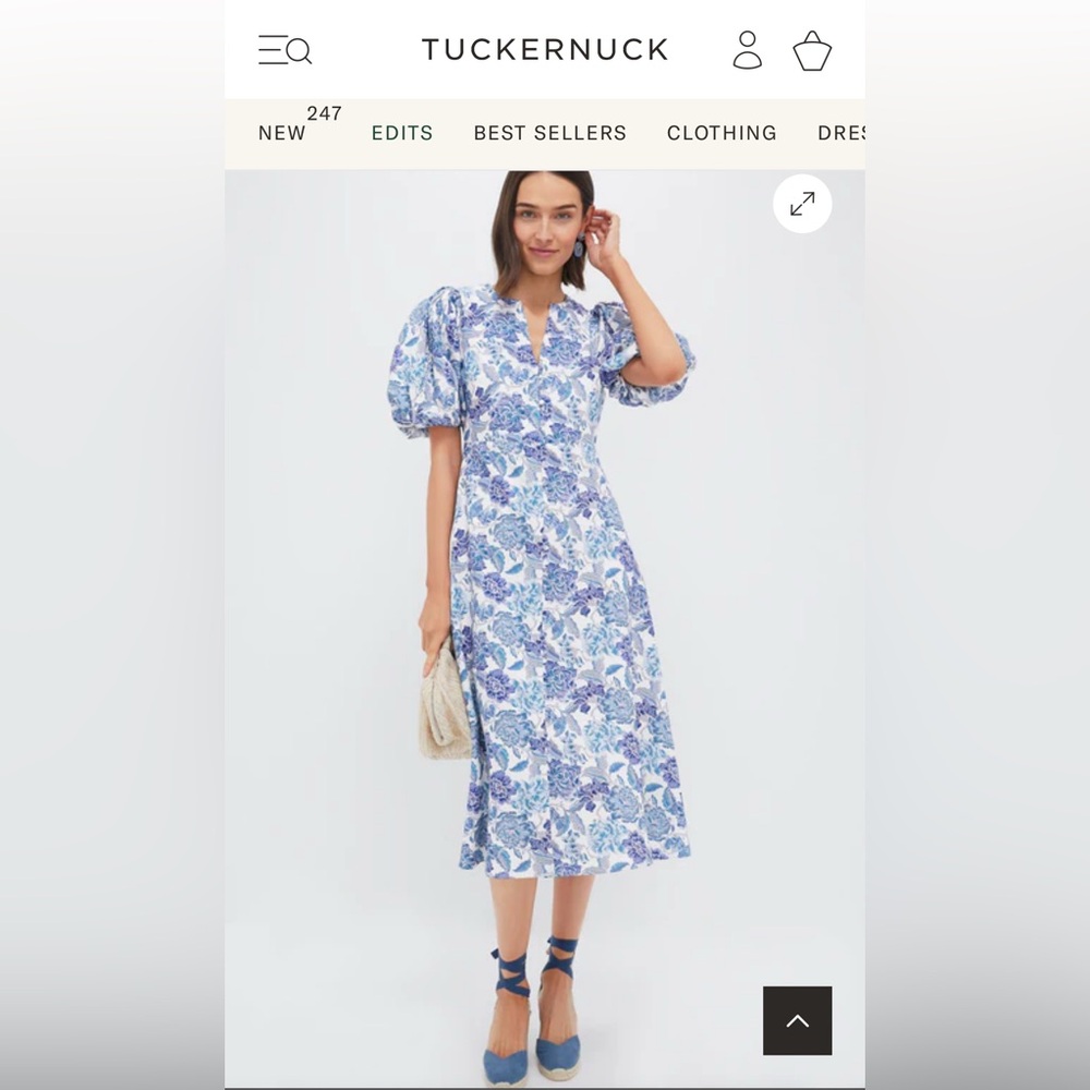 NWT Tucknernuck Hyacinth House Steel Blue Floral Brody Midi Dress, size M